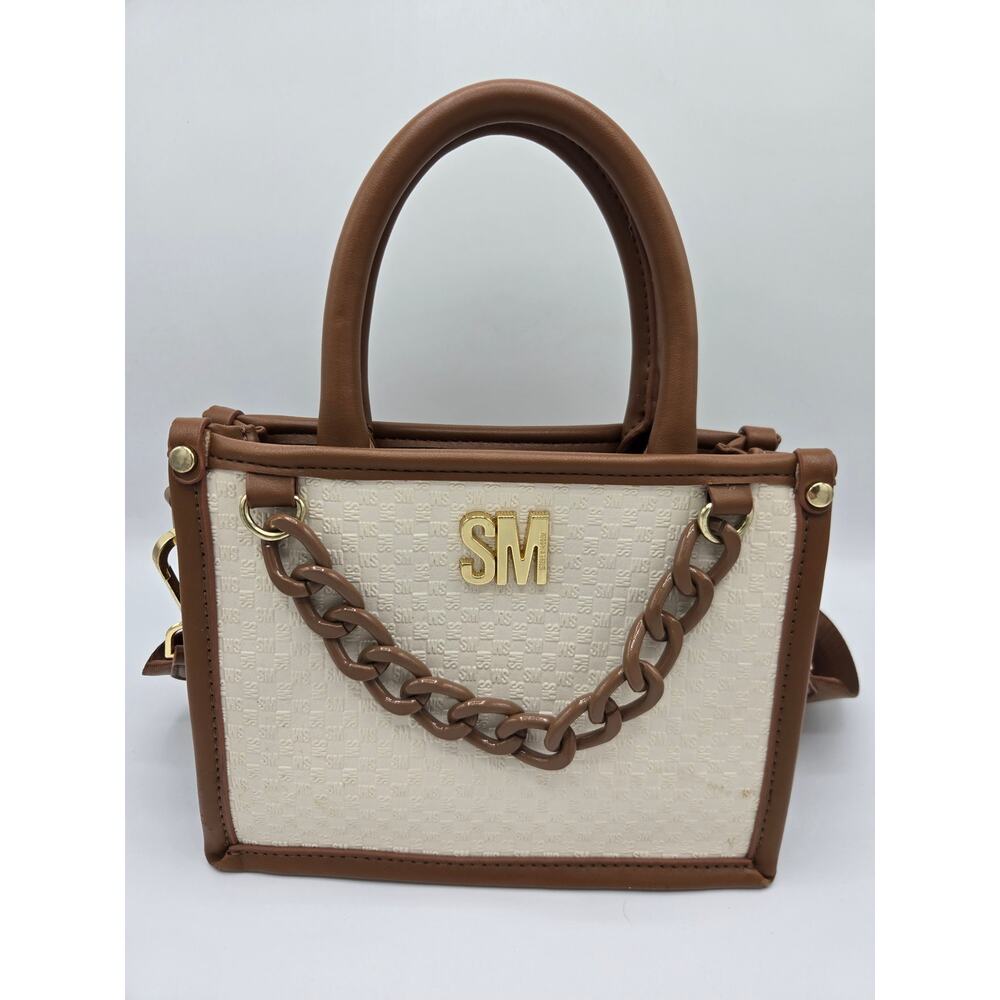 Steve Madden Crossbody Chain Bag Handbag Purse Satchel Cognac Cream Small - Picture 2 of 9
